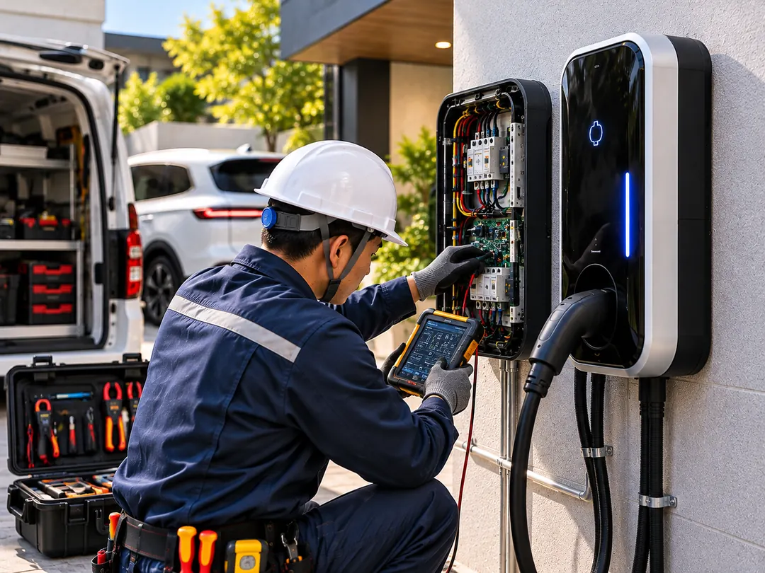 기술자의 충전기 점검 및 진단